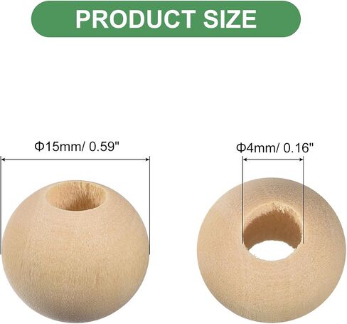 uxcell 100Pcs 15mm Natural Wood Spacer Beads, 4mm Large Hole Unfinished Round Wooden Beads for DIY Crafting, Jewelry Making Bracelets in Saudi Arabia