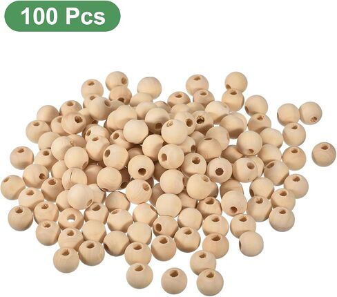 uxcell 100Pcs 15mm Natural Wood Spacer Beads, 4mm Large Hole Unfinished Round Wooden Beads for DIY Crafting, Jewelry Making Bracelets in Saudi Arabia