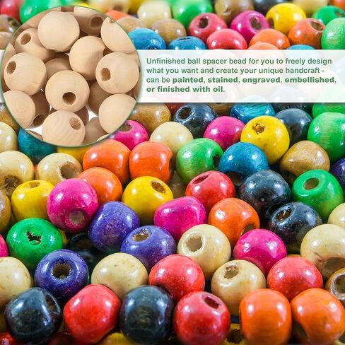 uxcell 100Pcs 15mm Natural Wood Spacer Beads, 4mm Large Hole Unfinished Round Wooden Beads for DIY Crafting, Jewelry Making Bracelets in Saudi Arabia