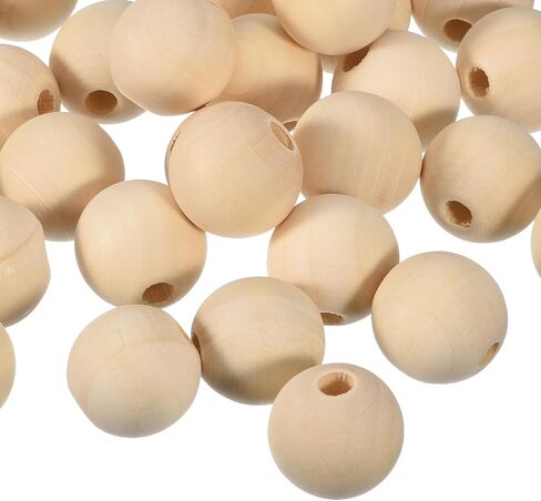 uxcell 100pcs 15 مم حبات من الخشب الطبيعي ، ثقب كبير 4 ملم ، حبات خشبية مستديرة غير مكتملة لصياغة DIY ، أساور صنع المجوهرات in Saudi Arabia