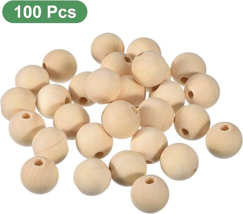 uxcell 100pcs 15 مم حبات من الخشب الطبيعي ، ثقب كبير 4 ملم ، حبات خشبية مستديرة غير مكتملة لصياغة DIY ، أساور صنع المجوهرات in Saudi Arabia