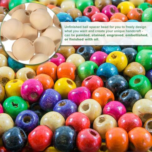 uxcell 100pcs 15 مم حبات من الخشب الطبيعي ، ثقب كبير 4 ملم ، حبات خشبية مستديرة غير مكتملة لصياغة DIY ، أساور صنع المجوهرات in Saudi Arabia