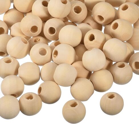 uxcell 100Pcs 15mm Natural Wood Spacer Beads, 4mm Large Hole Unfinished Round Wooden Beads for DIY Crafting, Jewelry Making Bracelets in Saudi Arabia