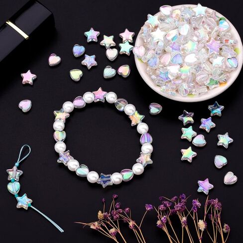 OIIKI 200 PCS Acrylic Star Shape Beads, Star Shape Charming Beads, Clear Acrylic 10mm Colorful Beads for DIY Jewelry Craft Making Necklace Bracelet Supplies in Kuwait