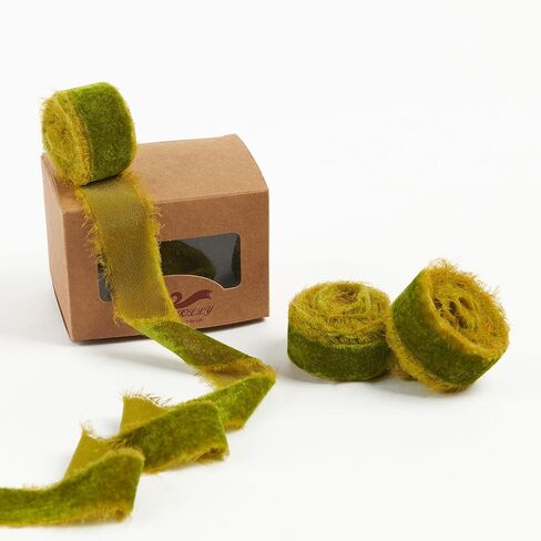 Pretty Jolly Moss Green Velvet Ribbon for Gift Wrapping 1 Inch Handmade Frayed Vintage Velvet Ribbon for Christmas Tree Fringe Ribbons for Crafts Flower Bouquet Wreaths Home Decor Hair Bow 6 Yds in Kuwait