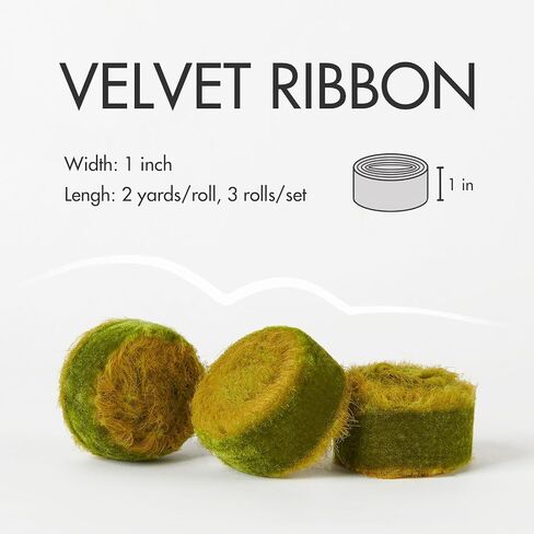 Pretty Jolly Moss Green Velvet Ribbon for Gift Wrapping 1 Inch Handmade Frayed Vintage Velvet Ribbon for Christmas Tree Fringe Ribbons for Crafts Flower Bouquet Wreaths Home Decor Hair Bow 6 Yds in Kuwait
