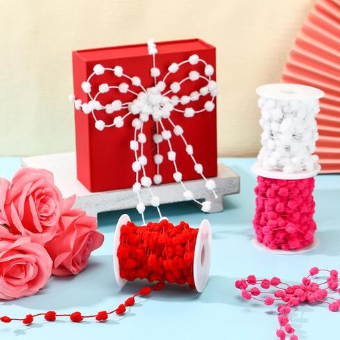 60 Yards 3 Rolls Spring Pom Pom Ribbon Fuzzy Wired Trim Ribbon for Spring Gifts Wrapping Crafts Home Wreath DIY Craft Floral Bow in Saudi Arabia