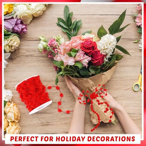 60 Yards 3 Rolls Spring Pom Pom Ribbon Fuzzy Wired Trim Ribbon for Spring Gifts Wrapping Crafts Home Wreath DIY Craft Floral Bow in Saudi Arabia