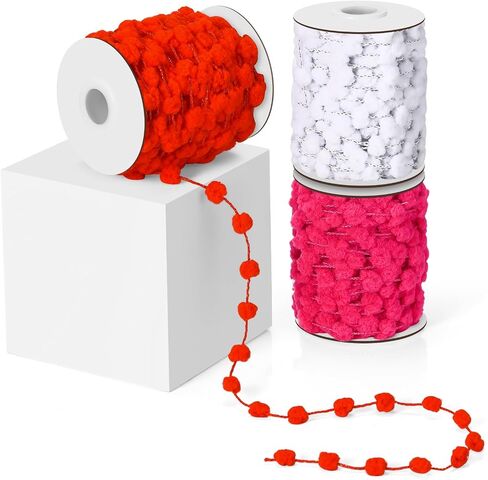 60 Yards 3 Rolls Spring Pom Pom Ribbon Fuzzy Wired Trim Ribbon for Spring Gifts Wrapping Crafts Home Wreath DIY Craft Floral Bow in Saudi Arabia