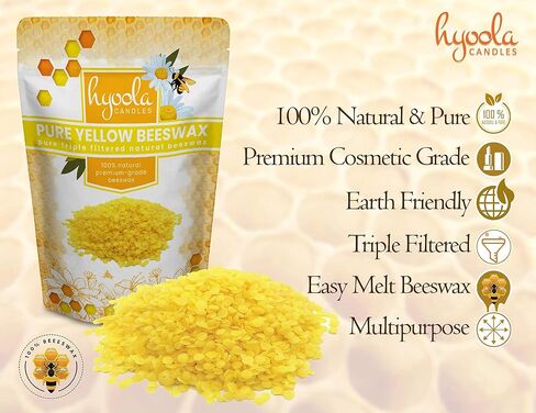 Hyoola Yellow Beeswax Pellets - 100% Natural - Premium Cosmetic Grade - Pure Beeswax Pellets - 1 Pound - Triple Filtered Easy Melt Bees Wax Pastilles in Saudi Arabia