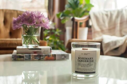PERIPETI Home Rosemary + Tangerine Scented Candle - Wooden Wick, 8.5oz Natural Soy Wax for Energizing Aromatherapy - Long-Lasting Citrus & Herbal Fragrance for Home or Spa in Saudi Arabia