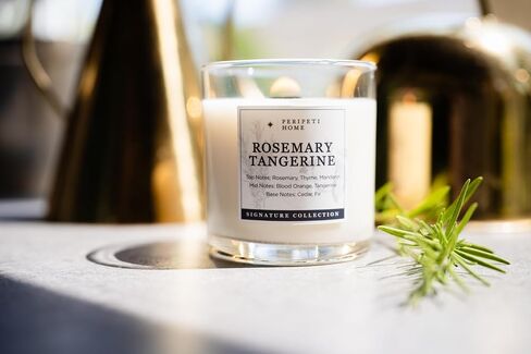 PERIPETI Home Rosemary + Tangerine Scented Candle - Wooden Wick, 8.5oz Natural Soy Wax for Energizing Aromatherapy - Long-Lasting Citrus & Herbal Fragrance for Home or Spa in Saudi Arabia
