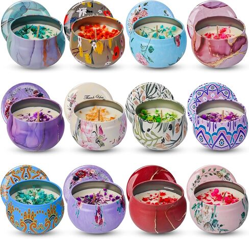 12-Pack Dried Flower Scented Candles Gift Set, Soy Wax, Aromatherapy Candles for Home Décor, Relaxation, and Unique Gifts – Ideal for Birthdays, Anniversaries, and Self-Care in Saudi Arabia