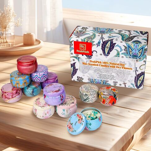 12-Pack Dried Flower Scented Candles Gift Set, Soy Wax, Aromatherapy Candles for Home Décor, Relaxation, and Unique Gifts – Ideal for Birthdays, Anniversaries, and Self-Care in Saudi Arabia