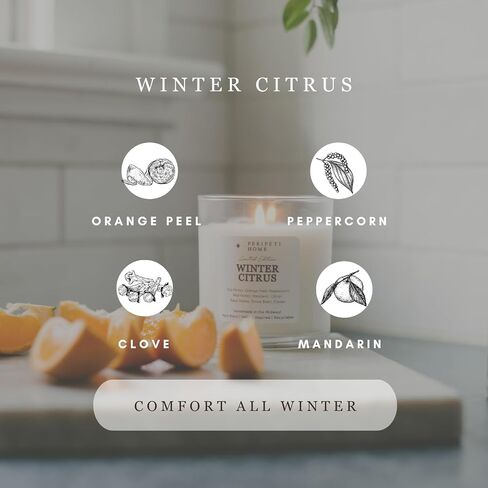 PERIPETI Home Winter Citrus Scented Candle, Classic Wick – 8.5oz Natural Soy Wax for Energizing Aromatherapy, Long-Lasting Burn in Saudi Arabia