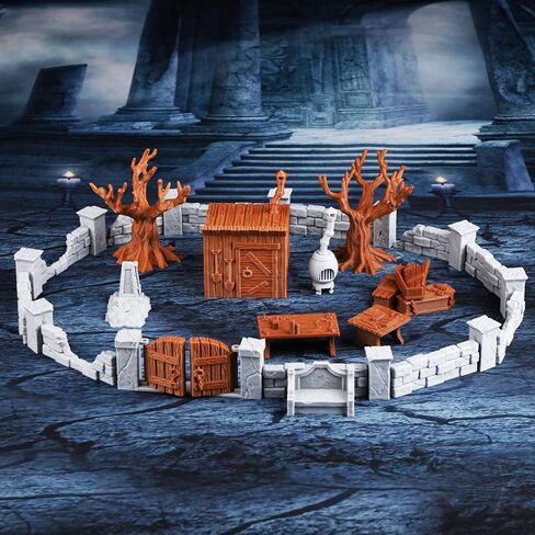 AUSPDICE DND Terrain -Cemetery Chapel RPG Terrain Set (37pcs) - مثالي للأبراج المحصنة والتنين ، RPGs الطاولة ، والألعاب المصغرة الخيالية - هالوين وعيد الميلاد هدية - 314A مقبرة مصلى أ in Kuwait