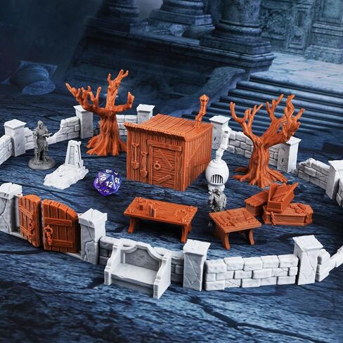 AUSPDICE DND Terrain -Cemetery Chapel RPG Terrain Set (37pcs) - مثالي للأبراج المحصنة والتنين ، RPGs الطاولة ، والألعاب المصغرة الخيالية - هالوين وعيد الميلاد هدية - 314A مقبرة مصلى أ in Kuwait