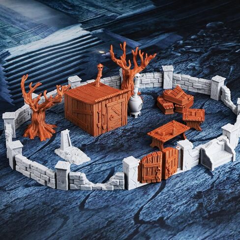 AUSPDICE DND Terrain -Cemetery Chapel RPG Terrain Set (37pcs) - مثالي للأبراج المحصنة والتنين ، RPGs الطاولة ، والألعاب المصغرة الخيالية - هالوين وعيد الميلاد هدية - 314A مقبرة مصلى أ in Kuwait