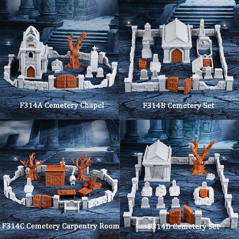AUSPDICE DND Terrain-Cemetery Chapel RPG Terrain Set (37pcs) - Perfect for Dungeons & Dragons, Tabletop RPGs, and Fantasy Miniature Games - Halloween & Christmas Gift-314A Cemetery Chapel A in Saudi Arabia