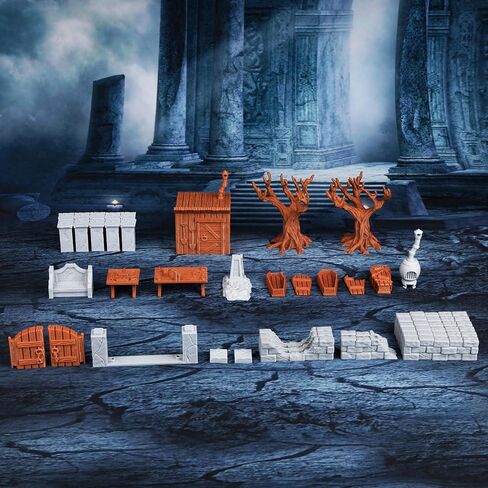 AUSPDICE DND Terrain -Cemetery Chapel RPG Terrain Set (37pcs) - مثالي للأبراج المحصنة والتنين ، RPGs الطاولة ، والألعاب المصغرة الخيالية - هالوين وعيد الميلاد هدية - 314A مقبرة مصلى أ in Kuwait