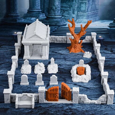 AUSPDICE DND Terrain-Cemetery Chapel RPG Terrain Set (37pcs) - Perfect for Dungeons & Dragons, Tabletop RPGs, and Fantasy Miniature Games - Halloween & Christmas Gift-314A Cemetery Chapel A in Saudi Arabia