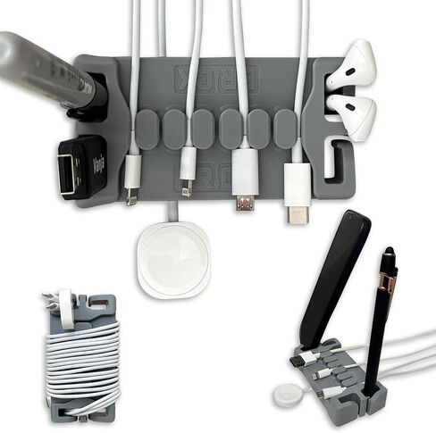 DeskBrick Silicone + Steel-Weighted Cord Holder for Desk. Weighted Cord Organizer & Cable Management for Desktop. Useful Phone Accessory & Cable Holder for Office, Home. No Adhesive. Black in Kuwait