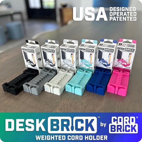 DeskBrick Silicone + Steel-Weighted Cord Holder for Desk. Weighted Cord Organizer & Cable Management for Desktop. Useful Phone Accessory & Cable Holder for Office, Home. No Adhesive. Black in Kuwait