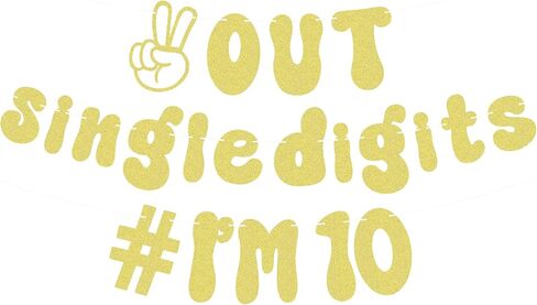 Pre-Strung Out Single Digits I'm 10 Banner - Gold Glitter 10th Birthday Party Decorations Supplies for Boys or Girls, Double Digits 10 Banner, Happy 10th Birthday Banner, Photo Booth Props in Kuwait