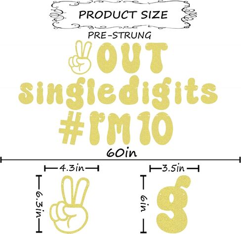 Pre-Strung Out Single Digits I'm 10 Banner - Gold Glitter 10th Birthday Party Decorations Supplies for Boys or Girls, Double Digits 10 Banner, Happy 10th Birthday Banner, Photo Booth Props in Kuwait