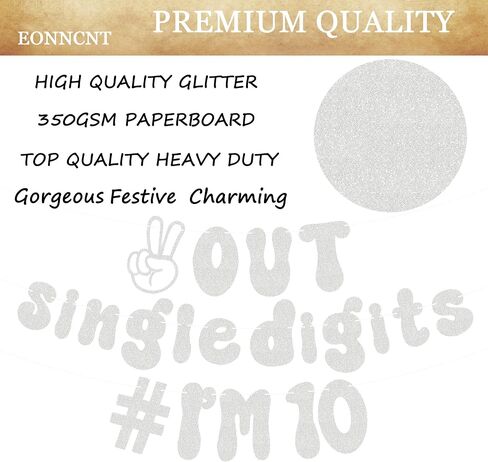 Pre-Strung Out Single Digits I'm 10 Banner - Gold Glitter 10th Birthday Party Decorations Supplies for Boys or Girls, Double Digits 10 Banner, Happy 10th Birthday Banner, Photo Booth Props in Kuwait