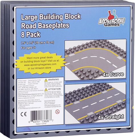 Apostrophe Games Large Building Blocks Road Base Plates Compatible with Large Building Blocks – 8Pcs Straight and Curved Road Construction Blocks – 7.5 x 7.5 Inch Street Baseplates, STEM Learning in Saudi Arabia
