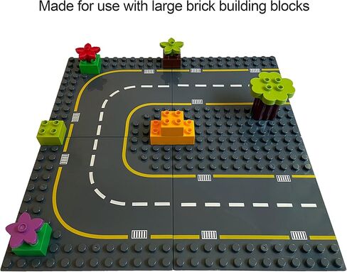 Apostrophe Games Large Building Blocks Road Base Plates Compatible with Large Building Blocks – 8Pcs Straight and Curved Road Construction Blocks – 7.5 x 7.5 Inch Street Baseplates, STEM Learning in Saudi Arabia