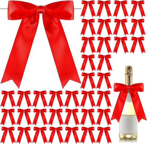 Riceshoot 24 Pcs Satin Ribbon Twist Tie Bows 5x7'' Large Decorating Ribbon Gift Bows Christmas for Gift Wrapping Champagne Bottle Cake Treat Bag Wedding Birthday Party(Pink) in Saudi Arabia