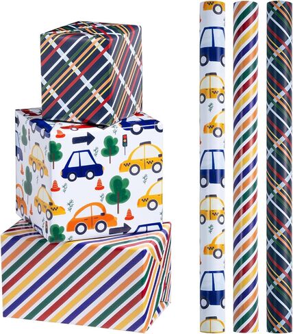 LeZakaa Mermaid Birthday Wrapping Paper Roll, Cute Cat, Mermaid Girl, Colorful Scales Design for Birthday, Baby Shower Party Favor for Kids, Baby Girl, Women, Mini Roll, 17 x 120 inches, 3 Rolls in Kuwait