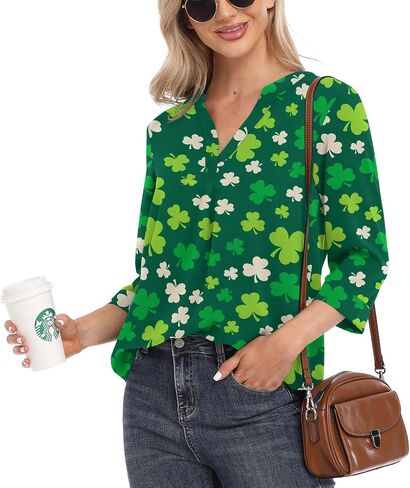 VIISHOW Womens Tops Casual Chiffon Blouses Tops 3/4 Sleeve V Neck Tunic Top Loose Shirt in Saudi Arabia
