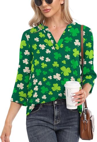 VIISHOW Womens Tops Casual Chiffon Blouses Tops 3/4 Sleeve V Neck Tunic Top Loose Shirt in Saudi Arabia