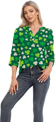 VIISHOW Womens Tops Casual Chiffon Blouses Tops 3/4 Sleeve V Neck Tunic Top Loose Shirt in Saudi Arabia