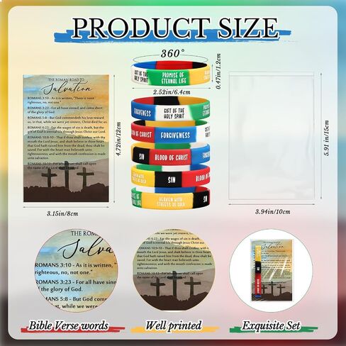 100 Sets Christian Gifts Bulk Salvation Bracelets with Plan of Salvation Cards Religious Silicone Bracelets Christian Bookmarks Gospel Tracts Roman Road to Church Teaching Kit in Saudi Arabia