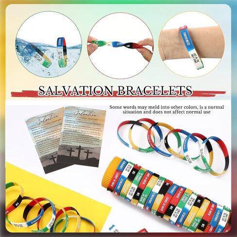 100 Sets Christian Gifts Bulk Salvation Bracelets with Plan of Salvation Cards Religious Silicone Bracelets Christian Bookmarks Gospel Tracts Roman Road to Church Teaching Kit in Saudi Arabia