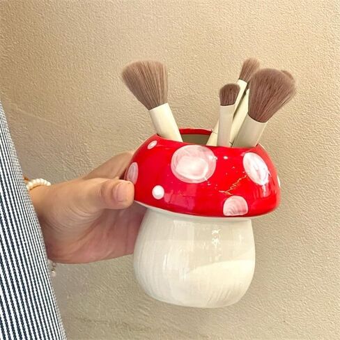 Mushroom Pencil Holder for Desk Cute Pen Holder Makeup Brush Holder Ceramic Pencil Cup Mushroom Decor Succulent Plant Pot Desk Organizer Office School Gift (Blue) in Saudi Arabia