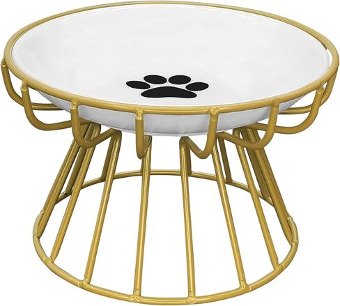 BNOSDM 2 Pcs Raised Cat Food Bowls, Shallow Ceramic Cat Dishes with Metal Stands Elevated Pet Feeder Dry/Wet Food for Indoor Kitten Kitty in Saudi Arabia
