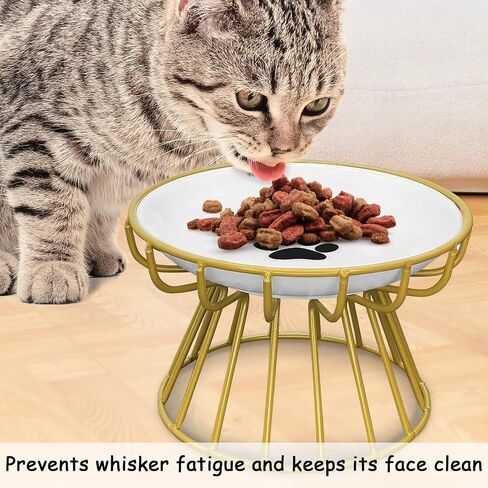 BNOSDM 2 Pcs Raised Cat Food Bowls, Shallow Ceramic Cat Dishes with Metal Stands Elevated Pet Feeder Dry/Wet Food for Indoor Kitten Kitty in Saudi Arabia