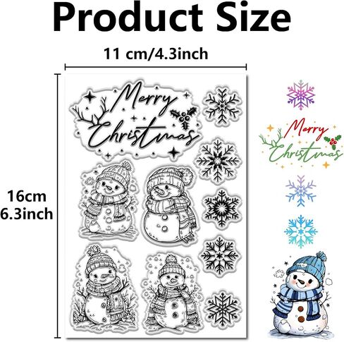 CRASPIRE Merry Christmas Clear Rubber Stamps Greeting Words Snowman Snowflake Holly Xmas Gift Reusable Vintage Transparent Silicone Seal Stamp for Holiday DIY Craft Scrapbooking Journaling Card Making in Saudi Arabia