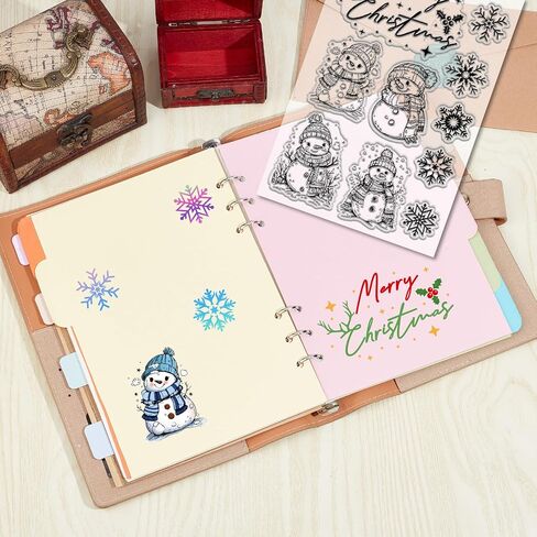 CRASPIRE Merry Christmas Clear Rubber Stamps Greeting Words Snowman Snowflake Holly Xmas Gift Reusable Vintage Transparent Silicone Seal Stamp for Holiday DIY Craft Scrapbooking Journaling Card Making in Saudi Arabia