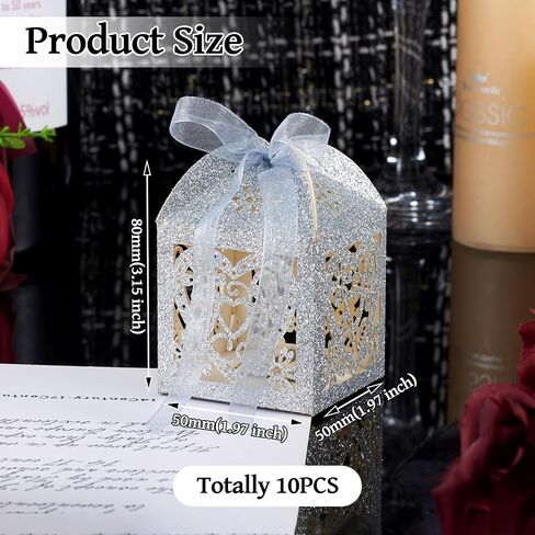 Craftdady 10pcs Red Love Heart Flower Flower Candy Boxes with Ribbon Laser Cut Paper Hollow Out Floral Favor Boxes Glitter Rectangle Home Boxes for Bridal Shower Party Wedding in Kuwait