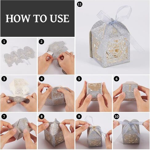 Craftdady 10pcs Red Love Heart Flower Flower Candy Boxes with Ribbon Laser Cut Paper Hollow Out Floral Favor Boxes Glitter Rectangle Home Boxes for Bridal Shower Party Wedding in Kuwait