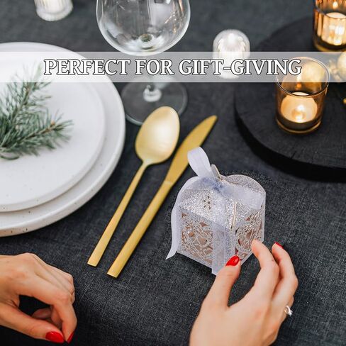 Craftdady 10pcs Red Love Heart Flower Flower Candy Boxes with Ribbon Laser Cut Paper Hollow Out Floral Favor Boxes Glitter Rectangle Home Boxes for Bridal Shower Party Wedding in Kuwait