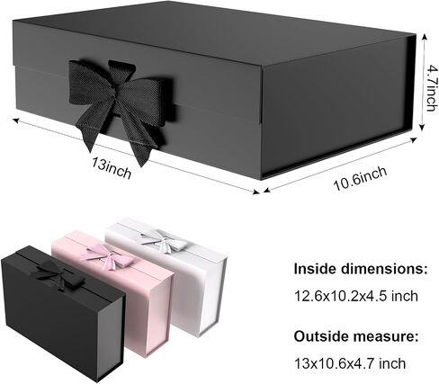 BEJETCA Gift Box with Lid for Presents with Ribbon for Presents with Magnetic Closure Rectangle Collapsible for Groomsman Proposal Box, Wedding, Christmas, Halloween, Birthday Gift Packging in Saudi Arabia