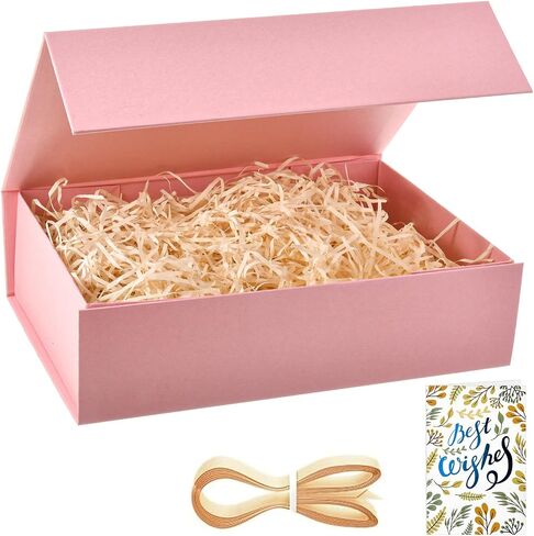 souloduce Large Champagne Gift Box with Magnetic Closure, Measuring 12 x 8.6 x 3.4 Inches for Birthday Presents - Box Includes Card, Envelope, Ribbon, and Shredded Paper Filler (1 Piece) in Saudi Arabia
