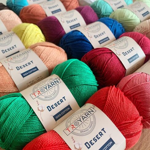 Troyarn Desert Giza Cotton (2- Skeins Pack) 100% Mercerized Giza Cotton Yarn Super Fino Worsted Weight #1 Soft Knitting and Crochet Yarn (2 x 1.76 oz) / (2 x 137 Yds) (11097 - Beige) in Kuwait